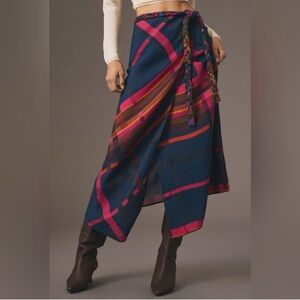 NWT Farm Rio plaid wrap midi skirt size medium
